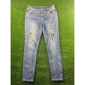 maurices Womens Skinny Jeans Distressed Light Wash Blue Sz 5/6 Mid Rise Stretch